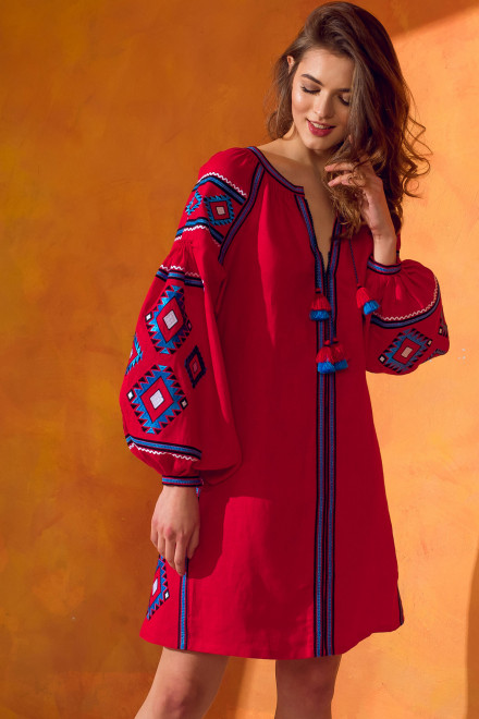 Aztec Short Dress in Red