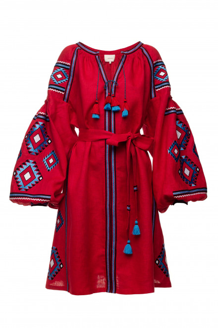 Aztec Short Dress in Red