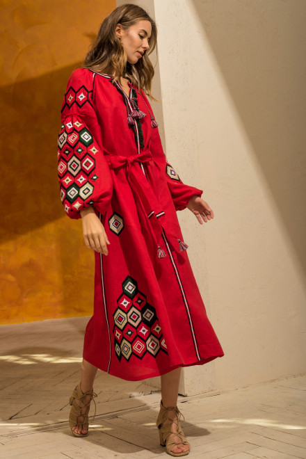 Mosa Midi Dress in Red