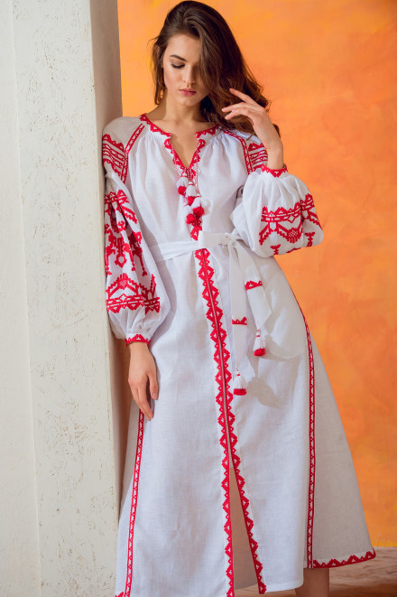 Red Lace Midi Dress in White