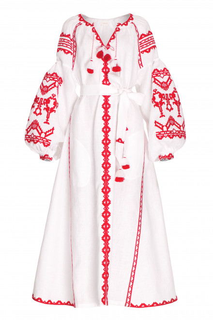 Red Lace Midi Dress in White