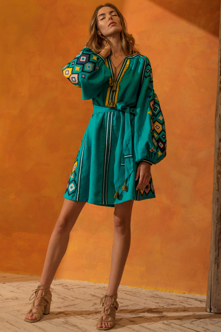 Mosa Short Dress in Turquoise